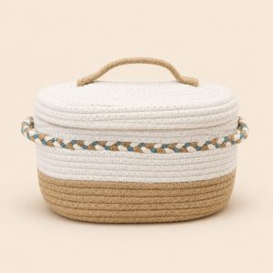 Braided Basket Nat & Beige With Lid